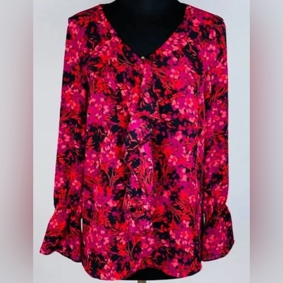 Roz & Ali Tops - Roz & Ali Vibrant Floral Blouse with Ruffles